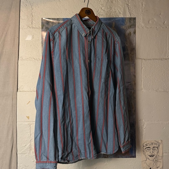 CPO Provisions Orange Stripe Denim Button Down - Picture 1 of 4